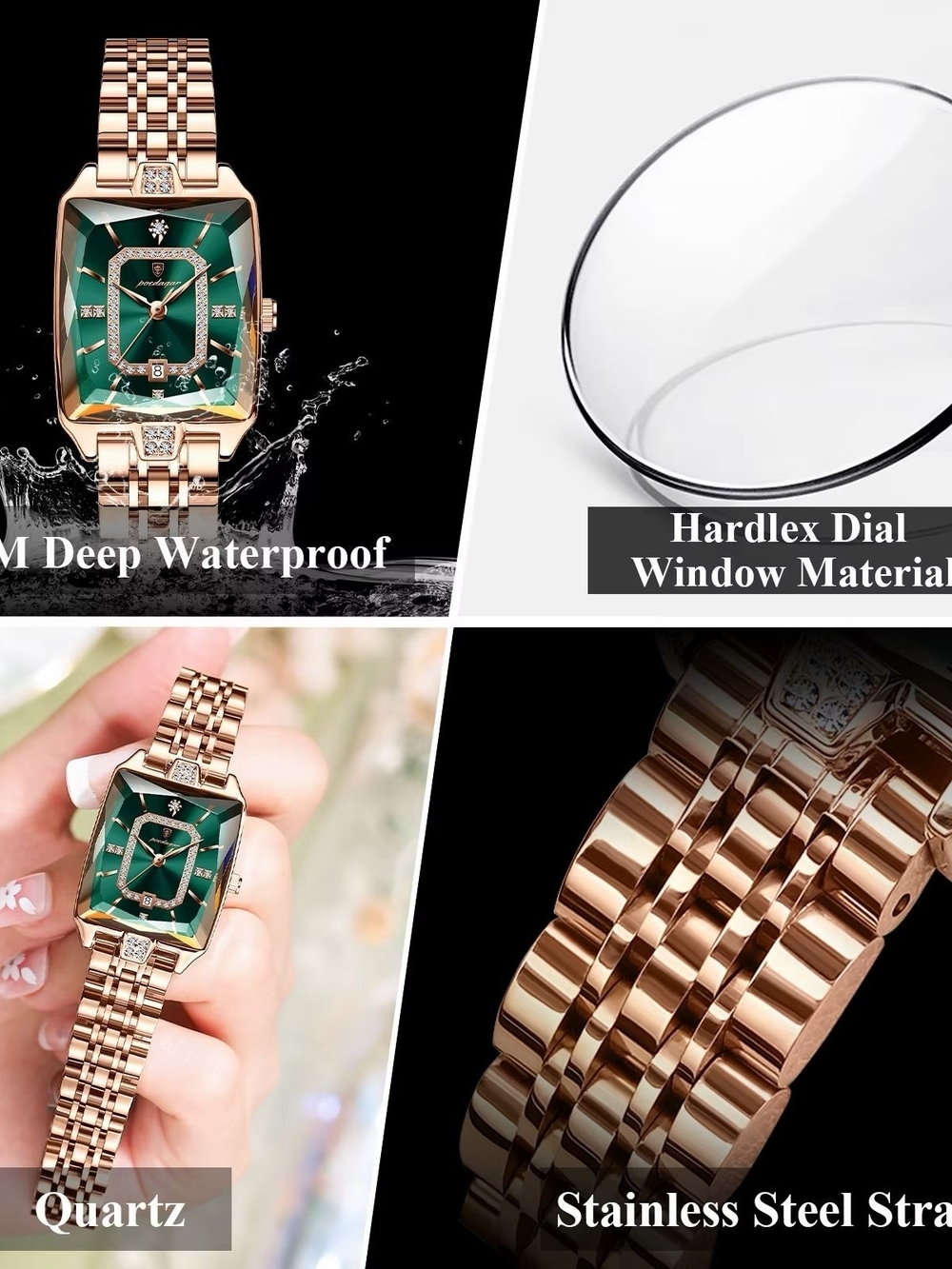 Rose Gold Bracelet Watch with Emerald Green Dial - Picture 5 of 5
